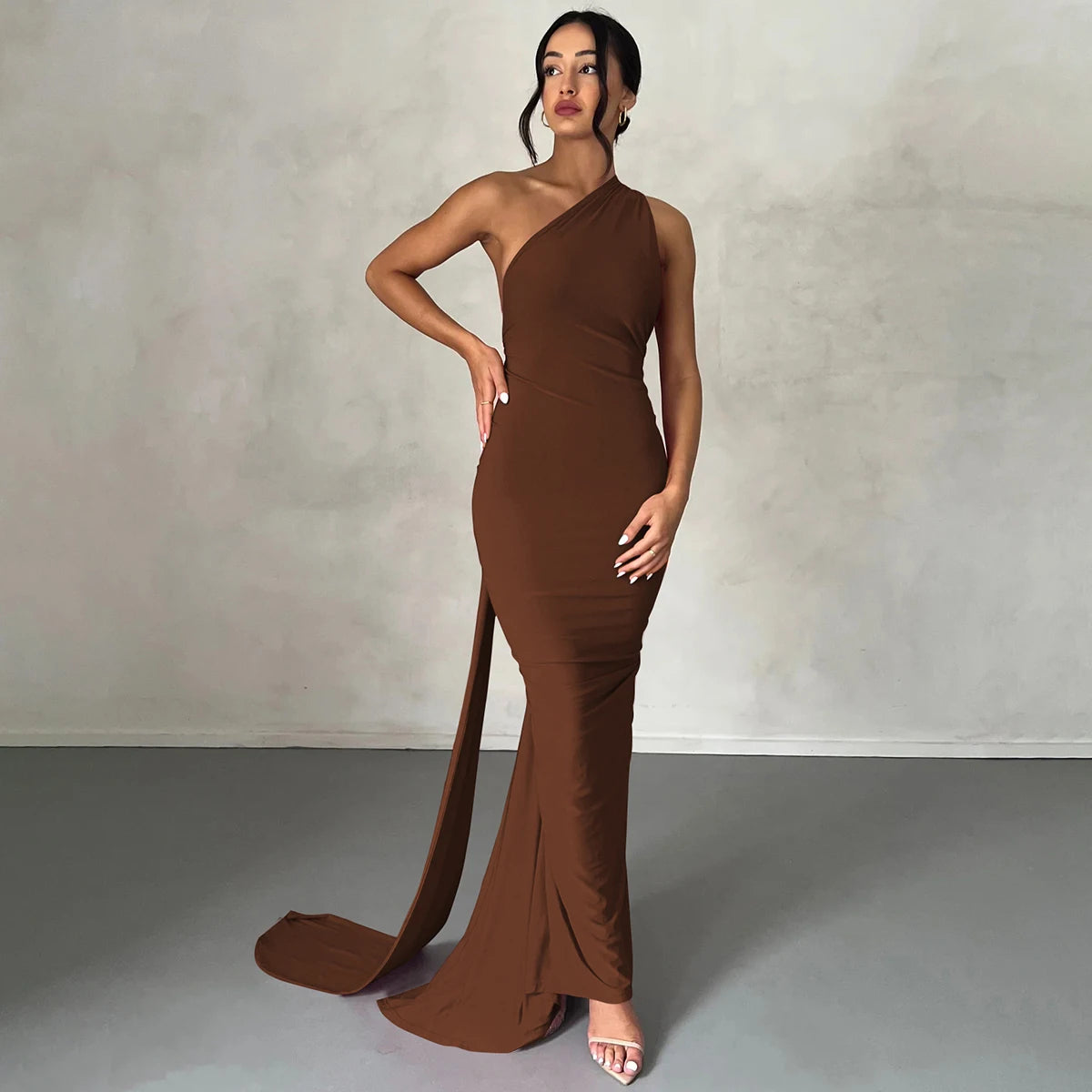 One-Shoulder Scarf Loop Maxi Dress