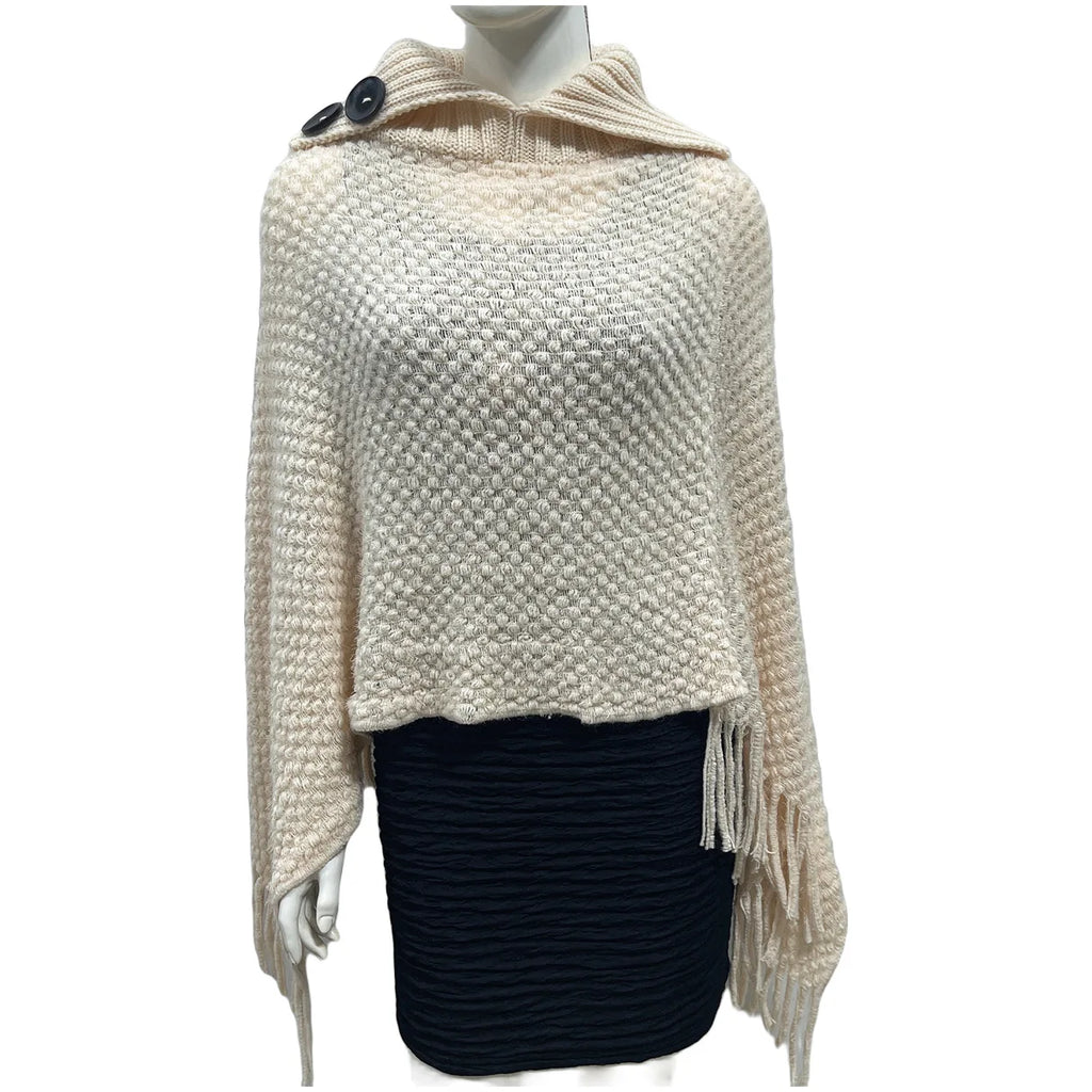 Boho Fringe Knit Cape