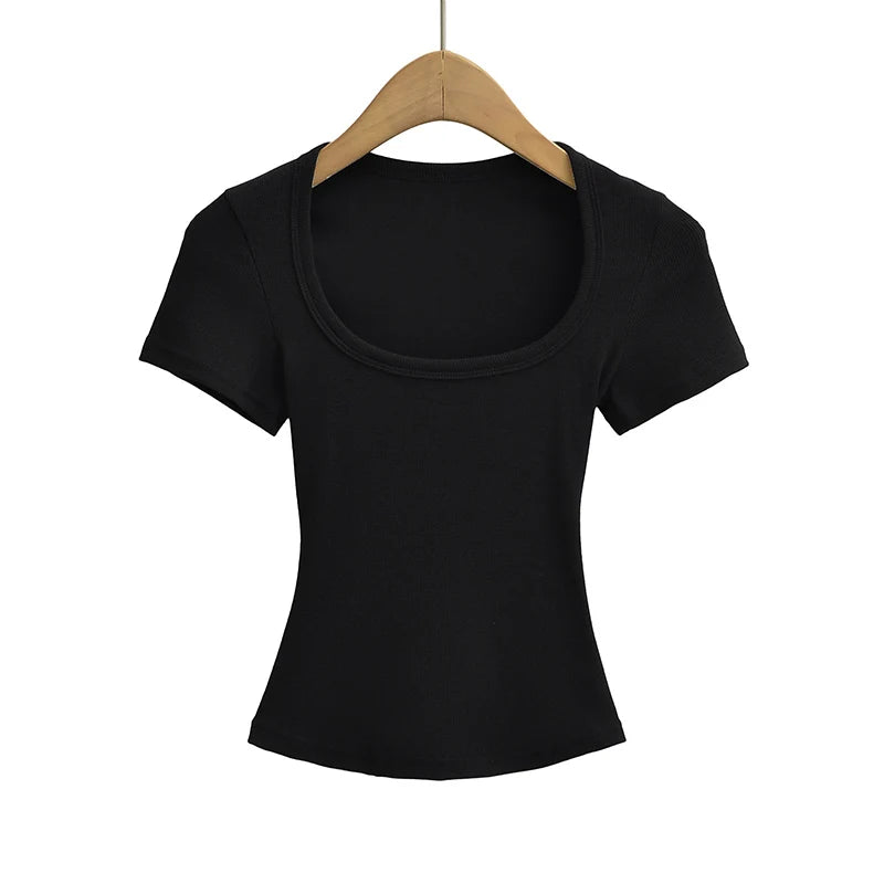 Elastic Square-Neck Crop Tee