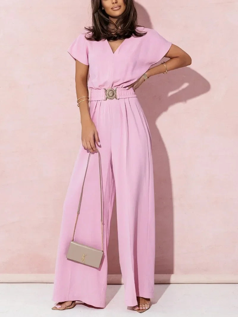 Everyday Ease V-Neck Belted Jumpsuit