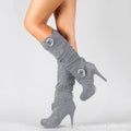 Suede-Style Buckle Knee-High Stiletto Boots for Women