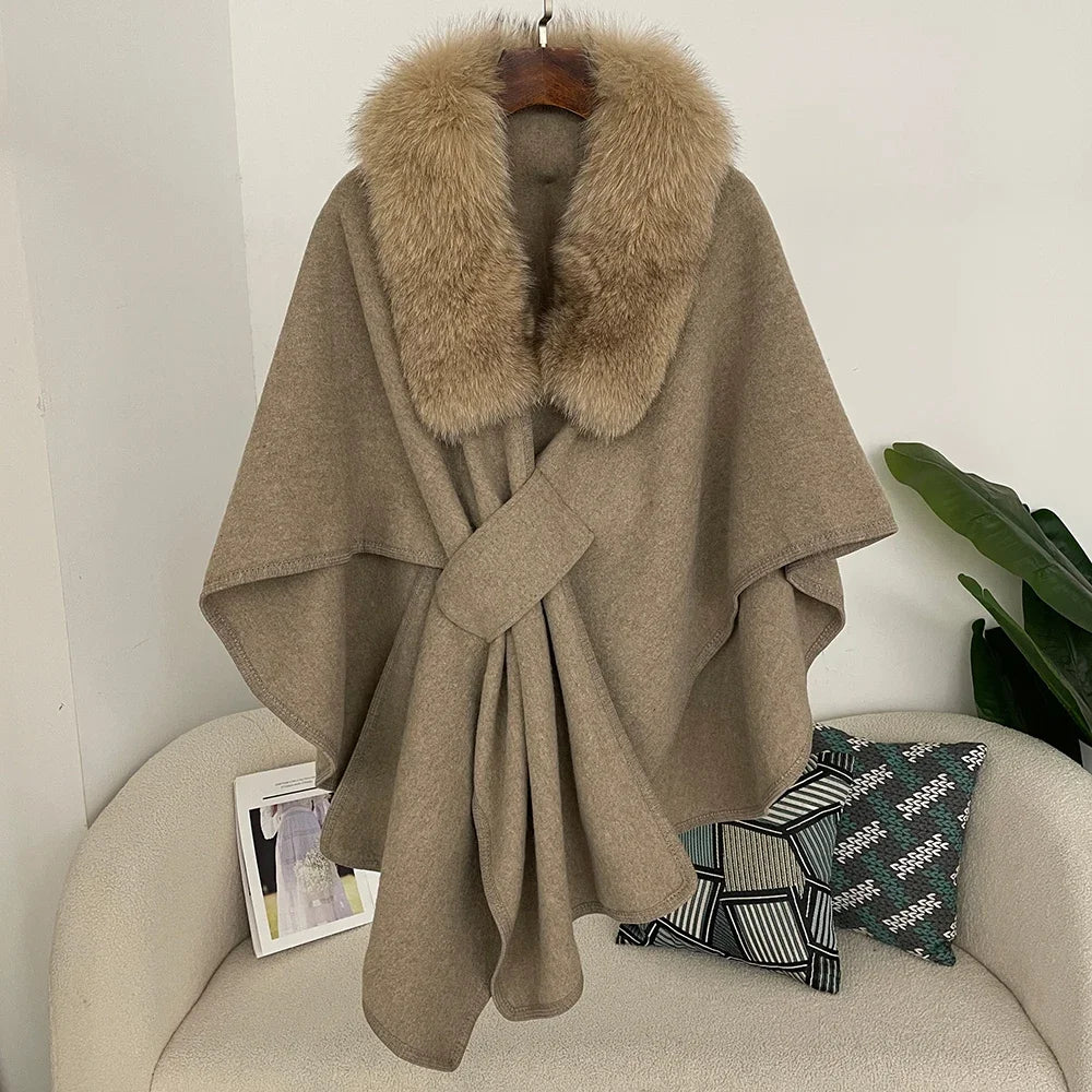 Luxury Faux Fur Cape Shawl with Belt