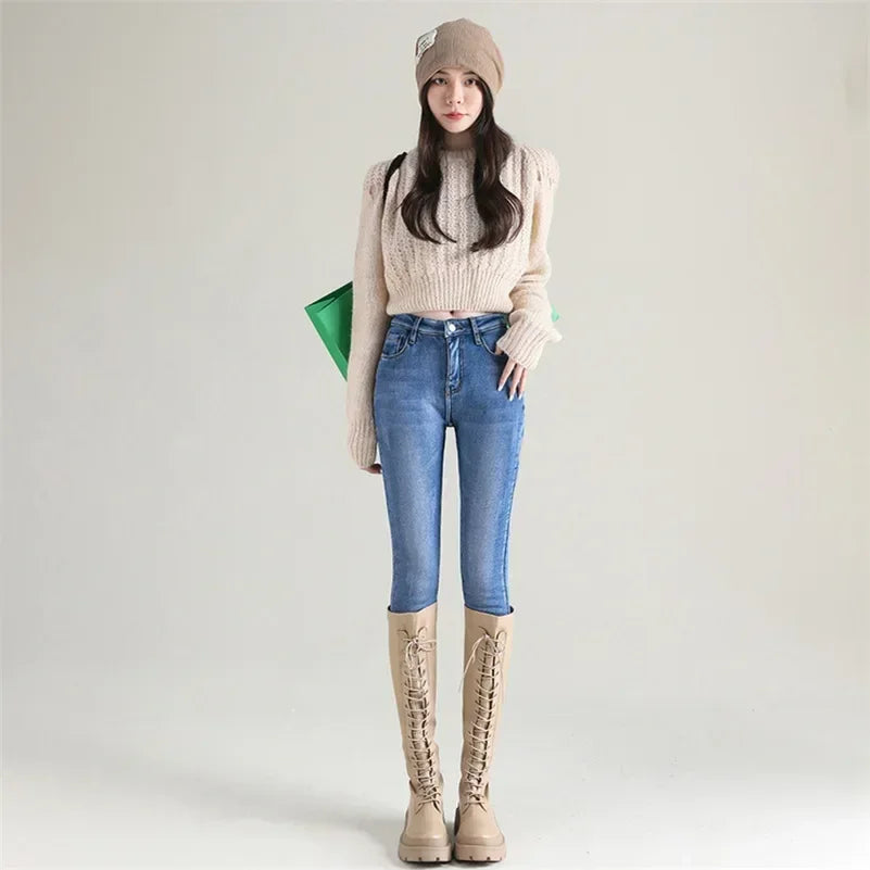 Women’s Thermal Skinny Jeans – Winter Warm Fleece Denim
