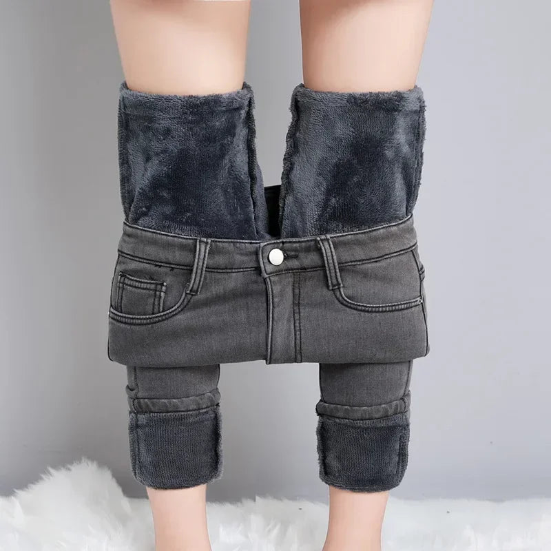 Women’s Thermal Skinny Jeans – Winter Warm Fleece Denim