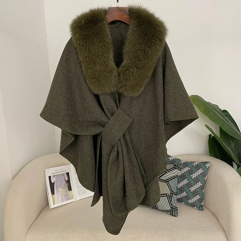 Luxury Faux Fur Cape Shawl with Belt