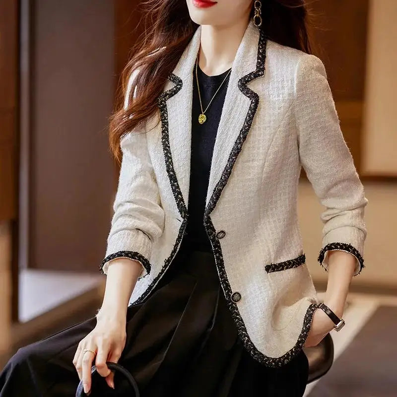 Elegant Patchwork Plaid Slim Blazer