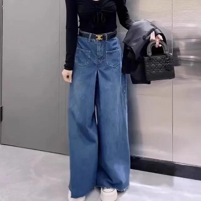 Retro High-Waist Wide-Leg Denim Pants