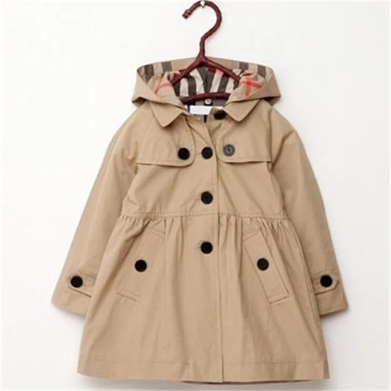Autumn Chic Hooded Trench Coat for Girls
