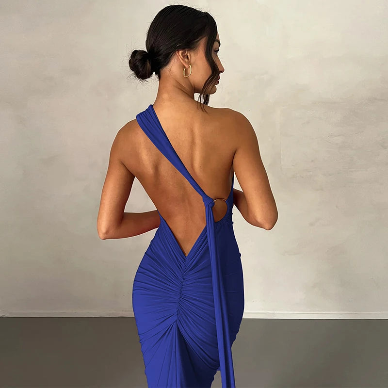 One-Shoulder Scarf Loop Maxi Dress