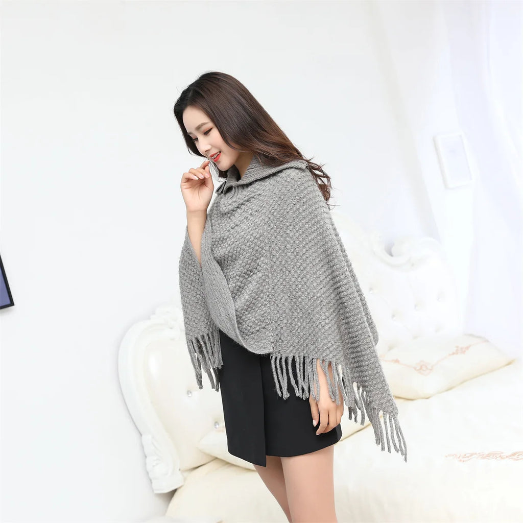 Boho Fringe Knit Cape