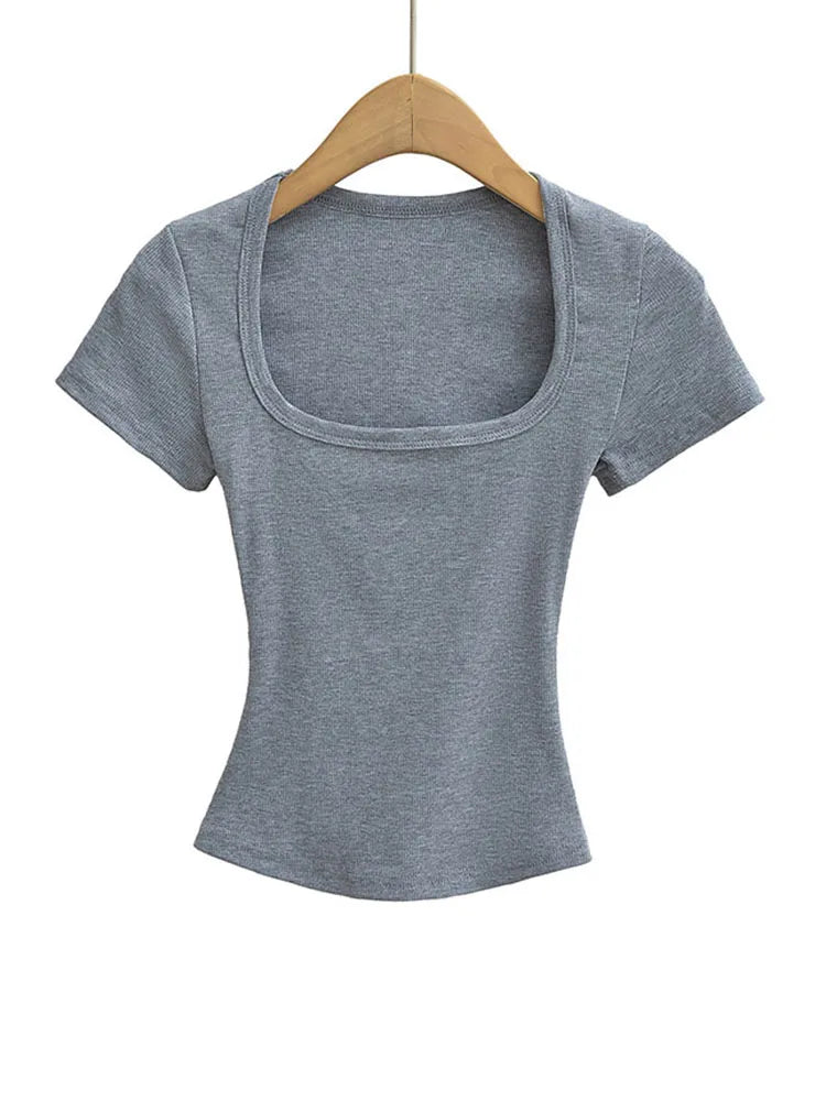 Elastic Square-Neck Crop Tee