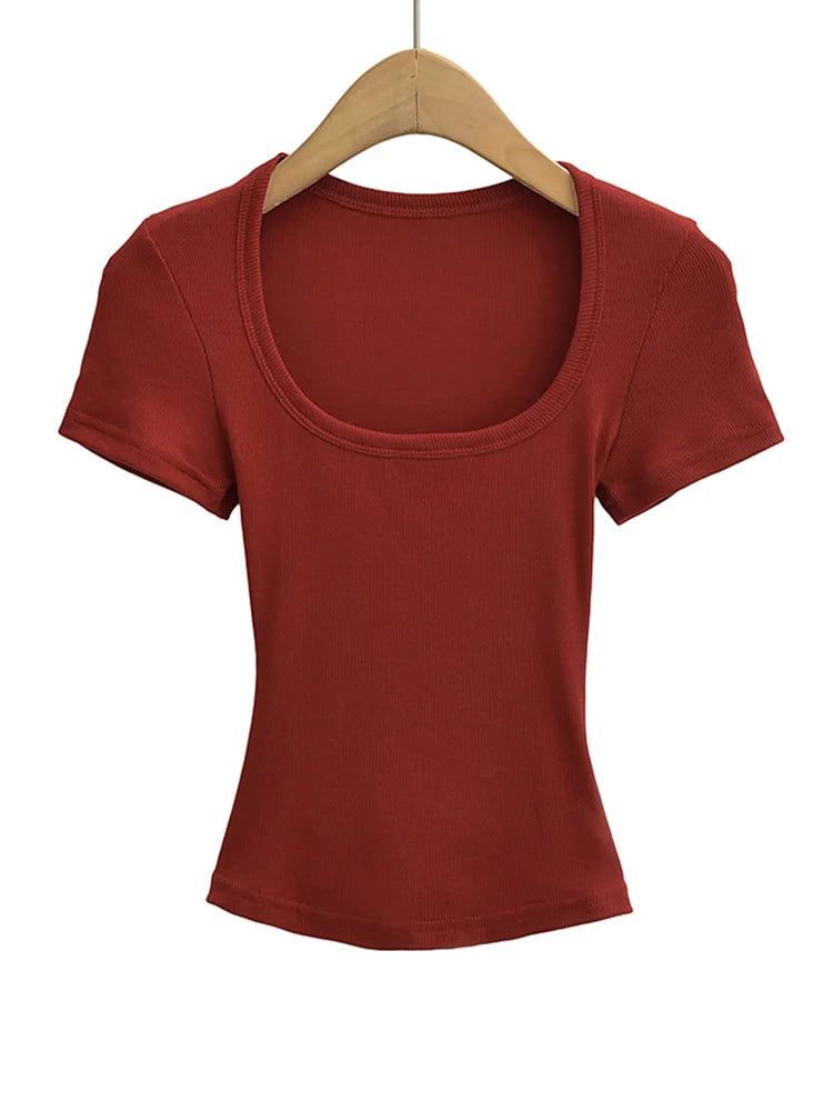 Elastic Square-Neck Crop Tee