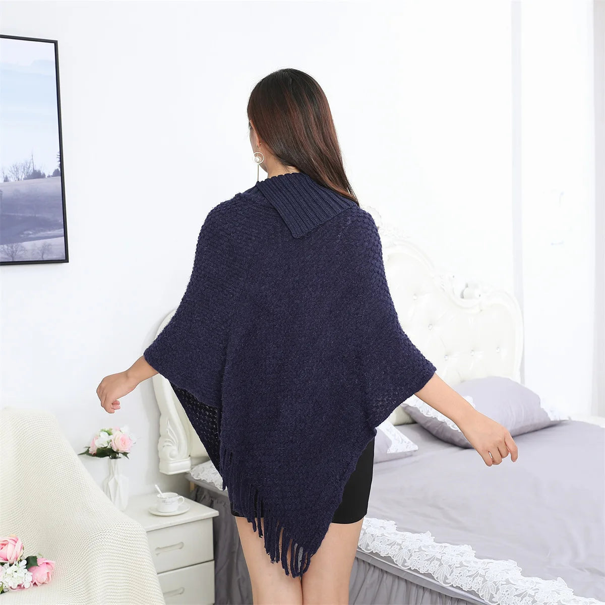 Boho Fringe Knit Cape