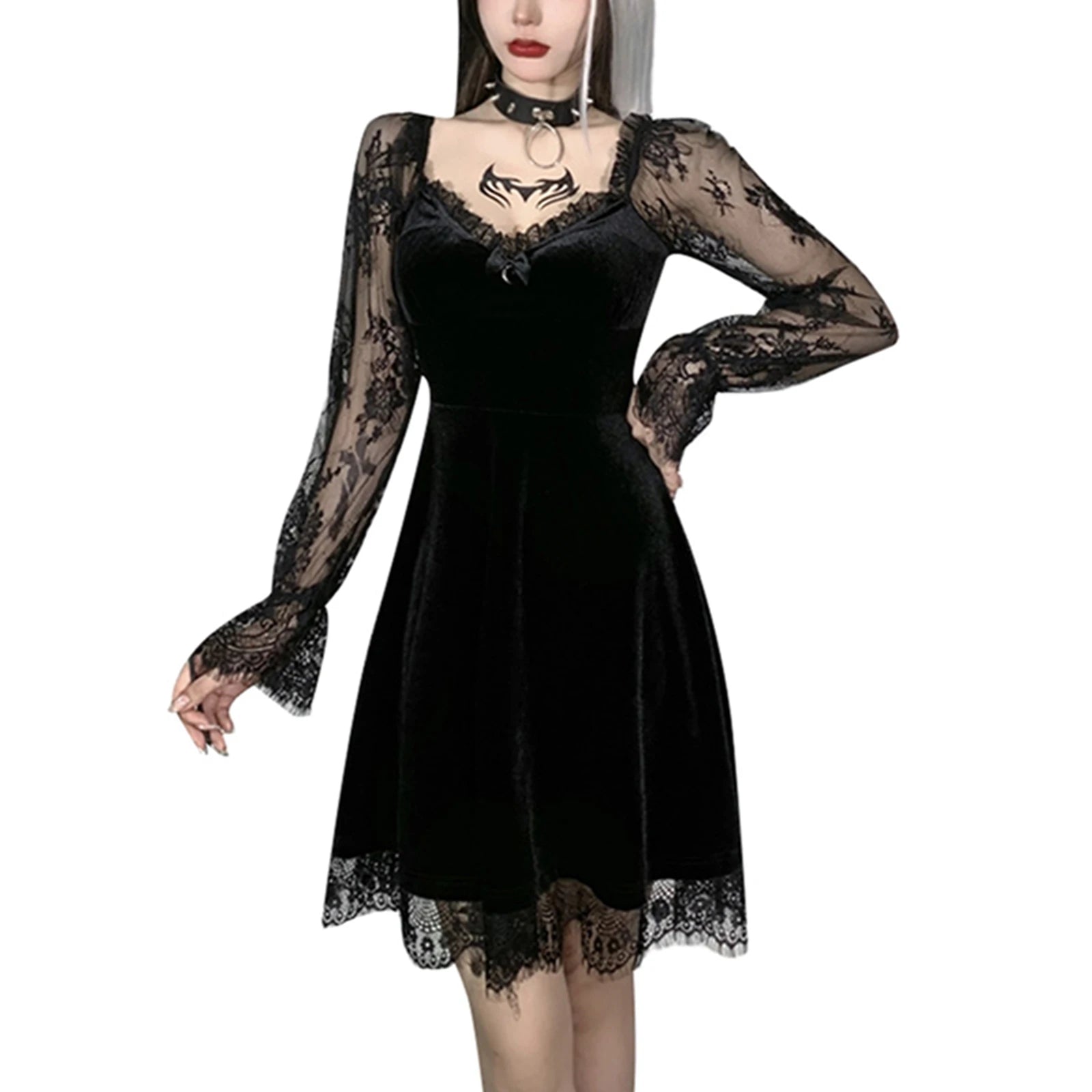 Neo Gothic Lace V-Neck Dress