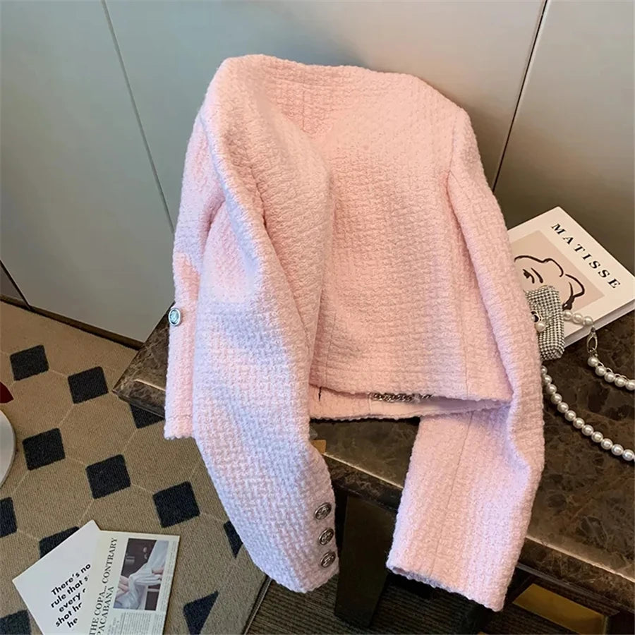 Vintage Pink Tweed Crop Jacket