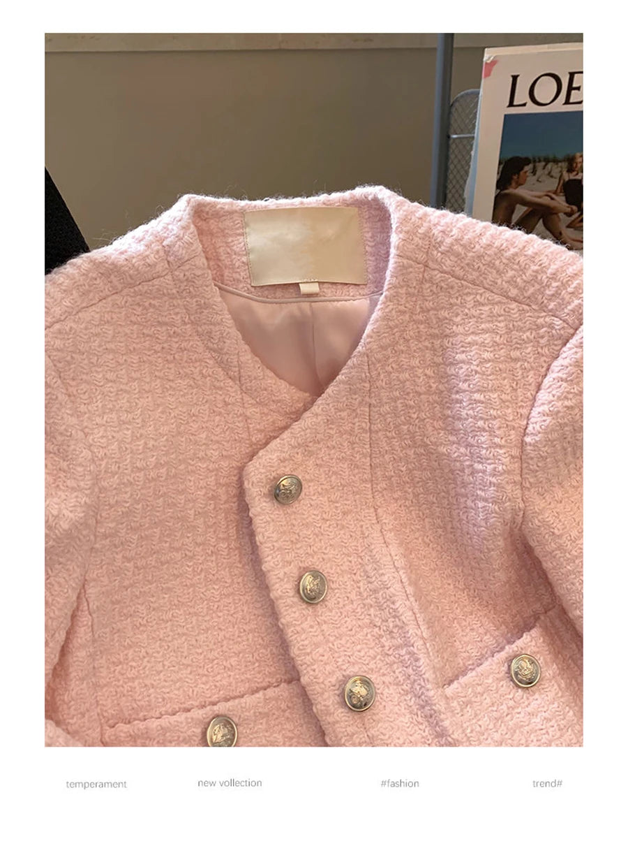 Vintage Pink Tweed Crop Jacket
