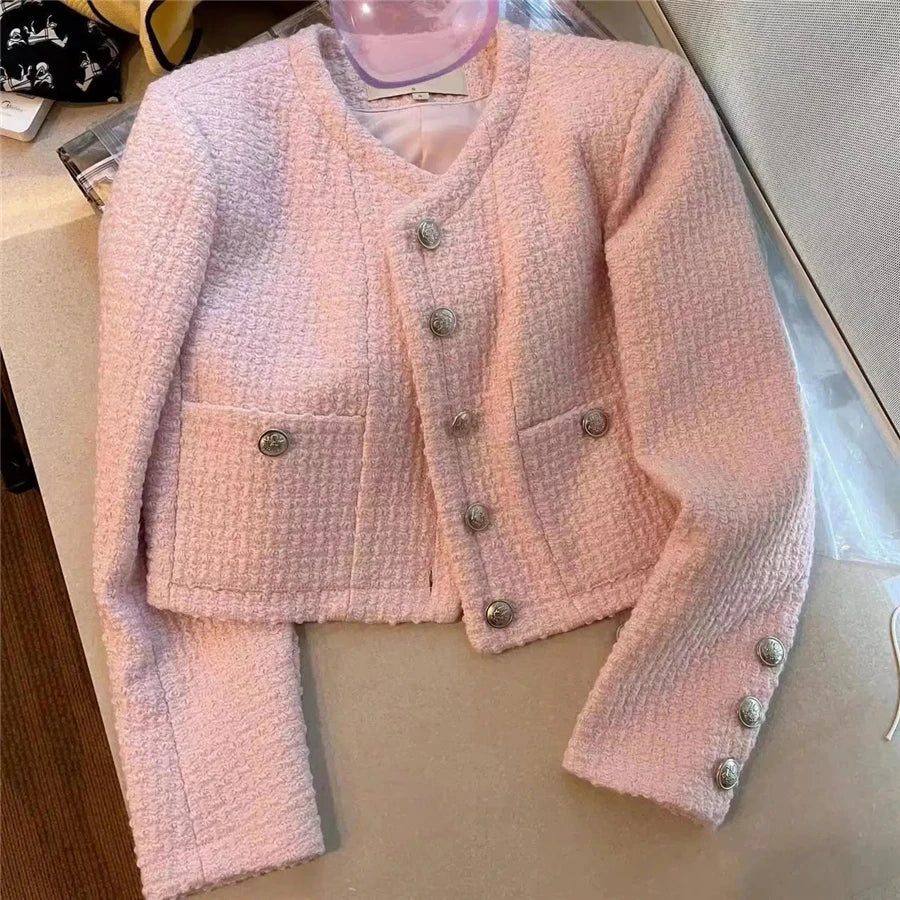 Vintage Pink Tweed Crop Jacket