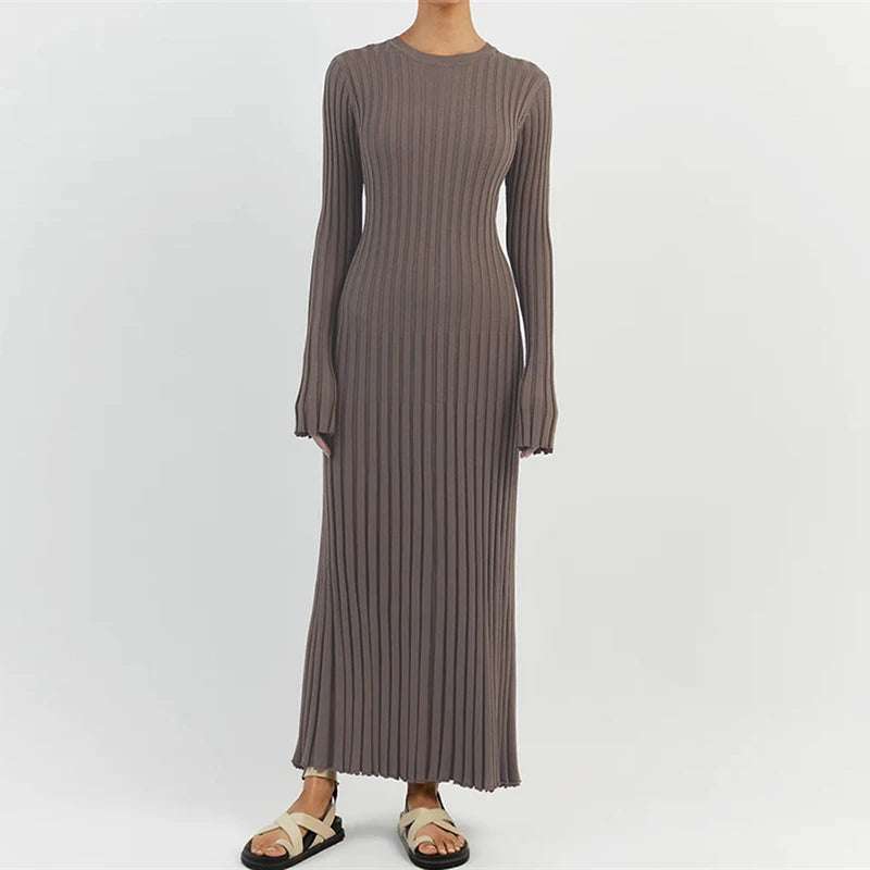 Ribbed Knit Tie-Waist Maxi Bodycon Dress