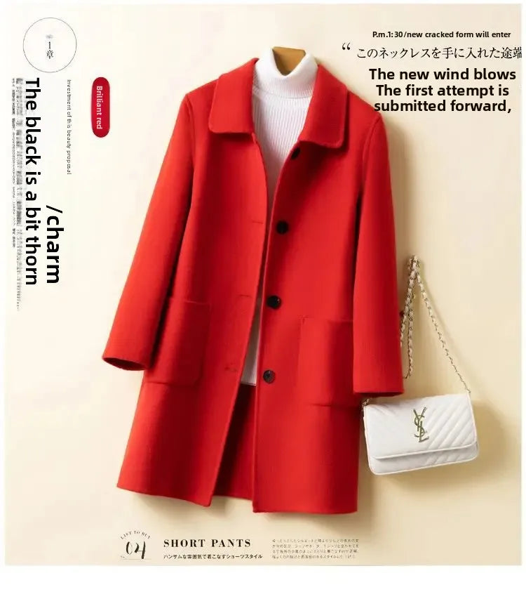 Korean Chic Double-Breasted Cashmere Wool Coat