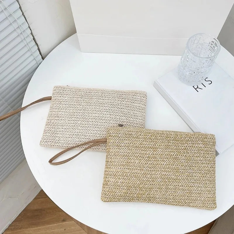 Boho Straw Beach Clutch Purse