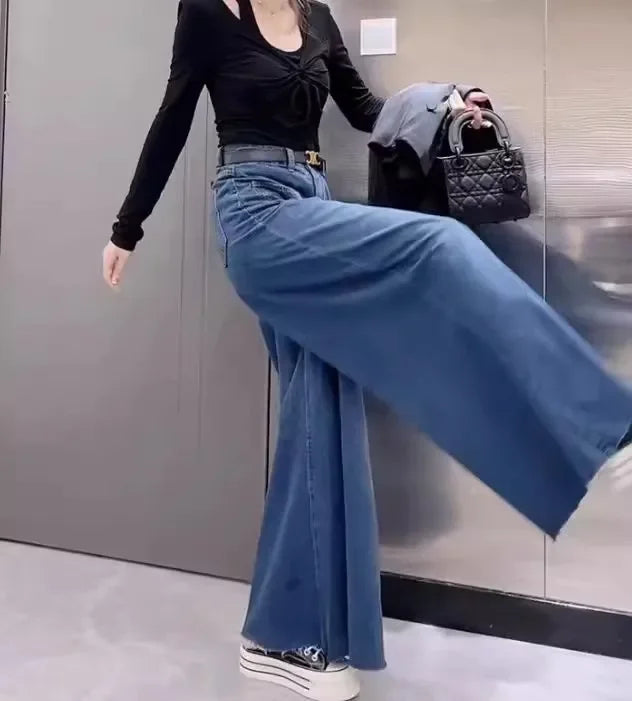Retro High-Waist Wide-Leg Denim Pants