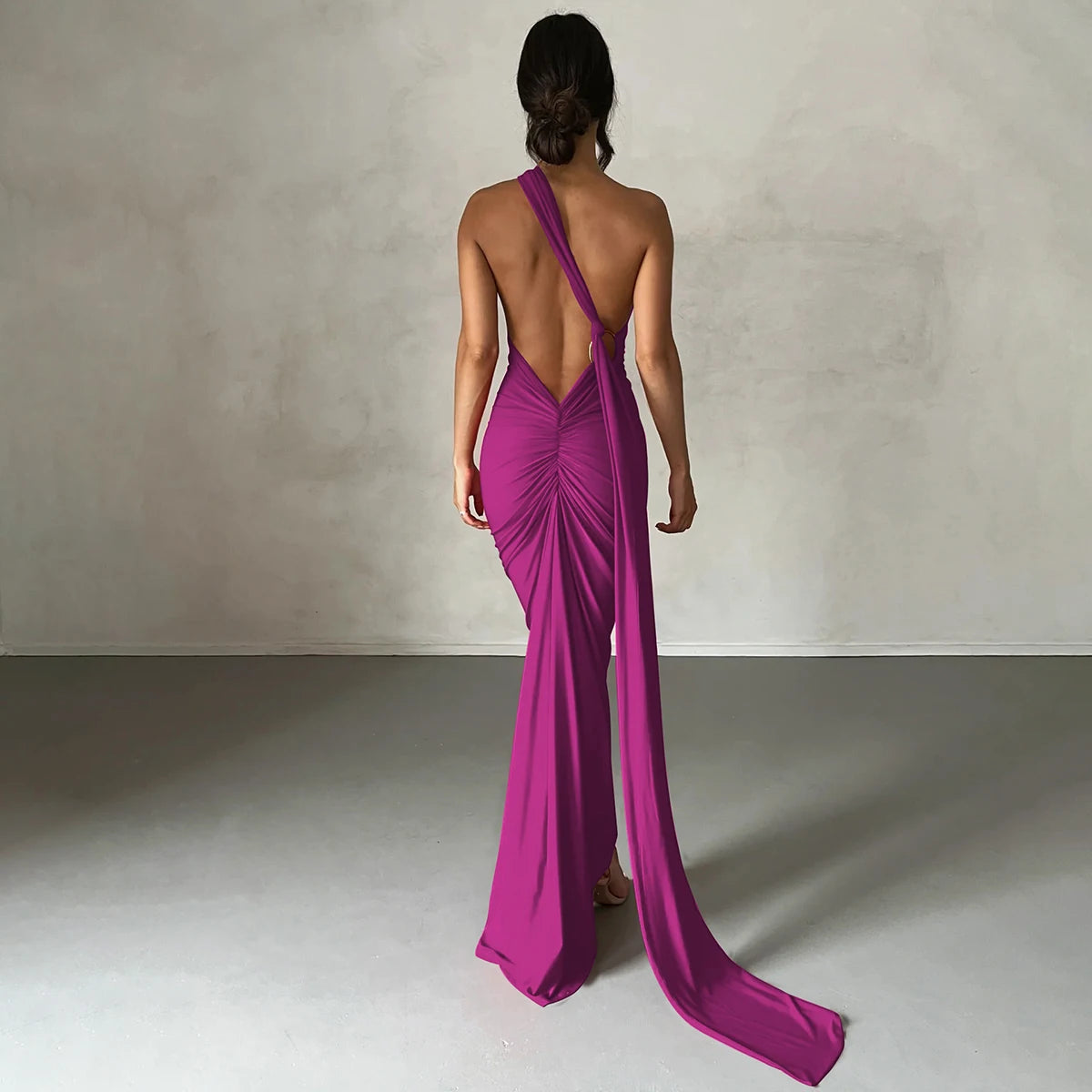 One-Shoulder Scarf Loop Maxi Dress