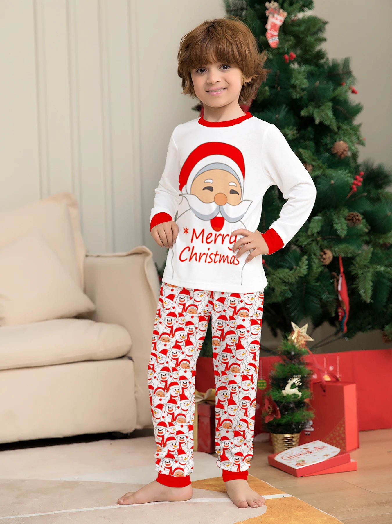 Holiday Santa & Reindeer Matching Pajama Set