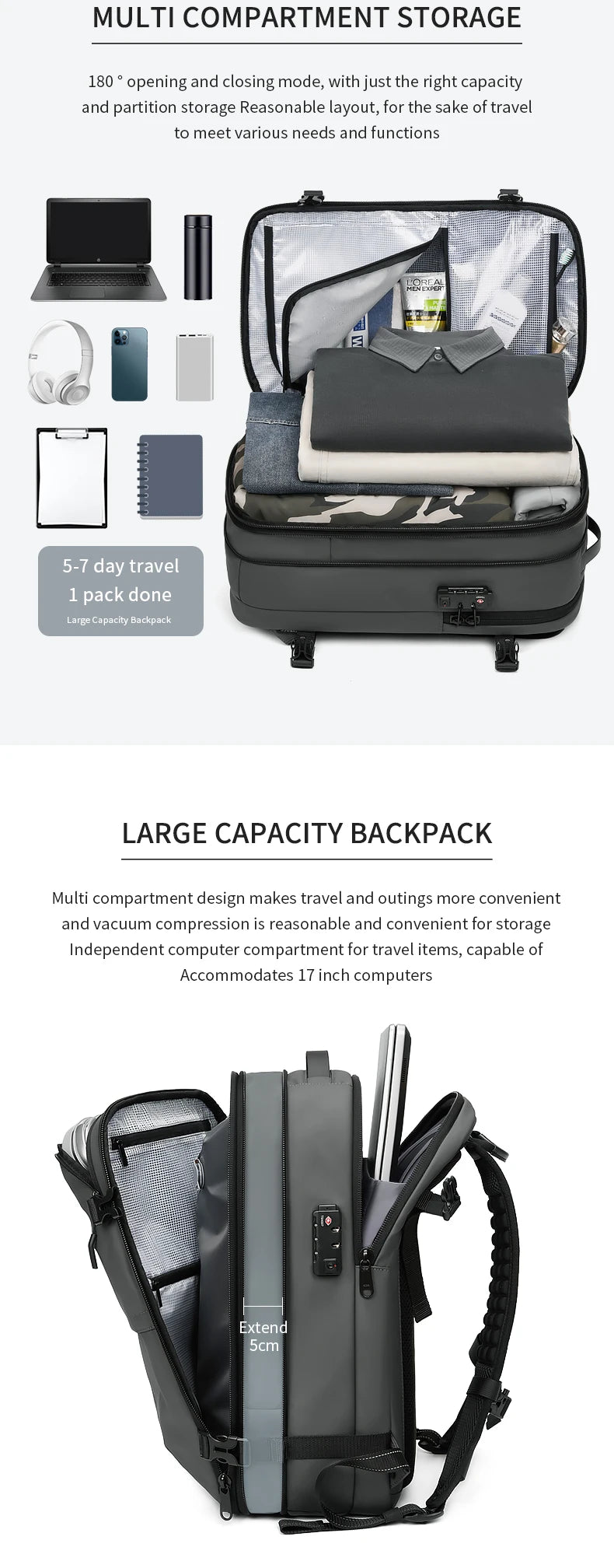Vacuum Compression Travel & Laptop Backpack