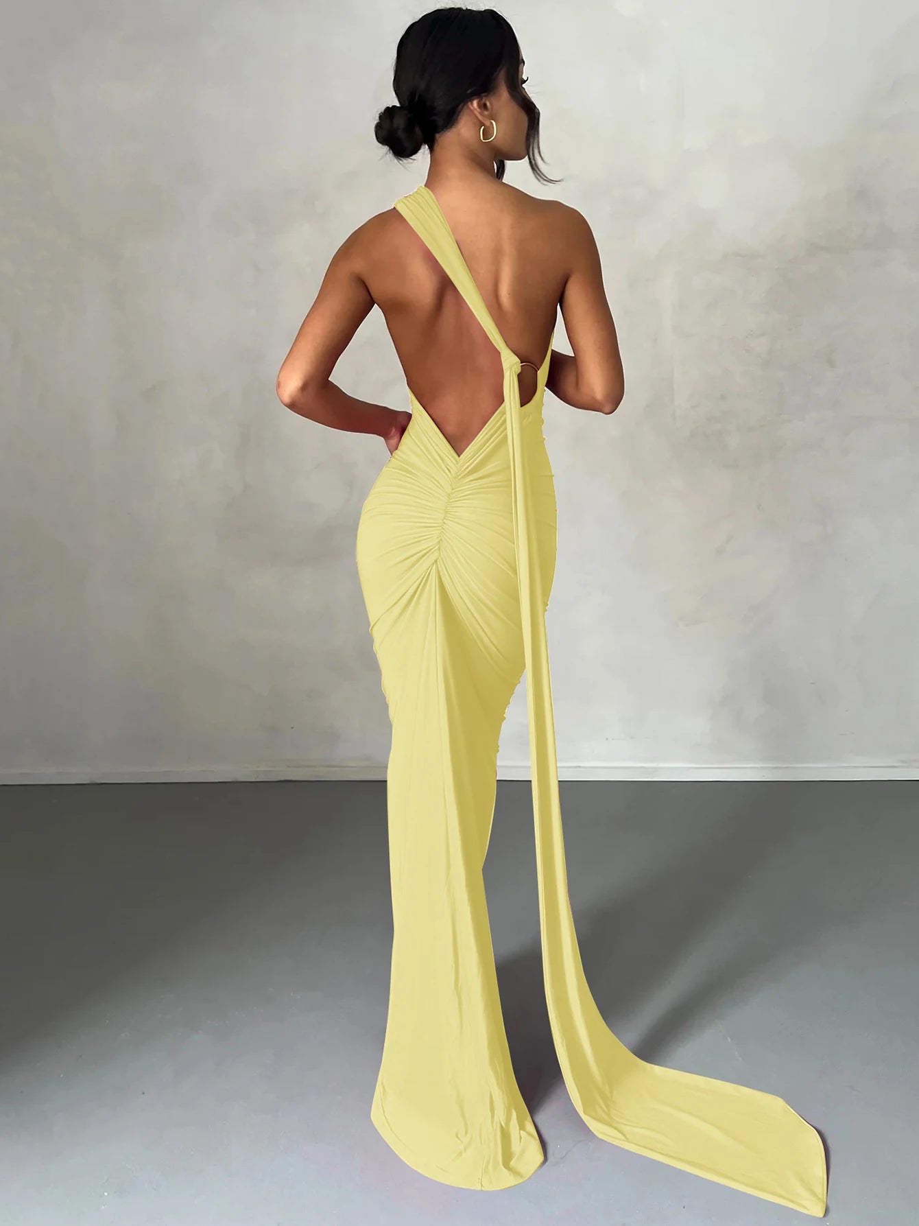 One-Shoulder Scarf Loop Maxi Dress