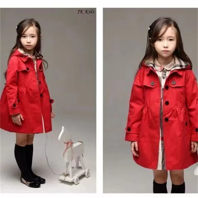 Autumn Chic Hooded Trench Coat for Girls