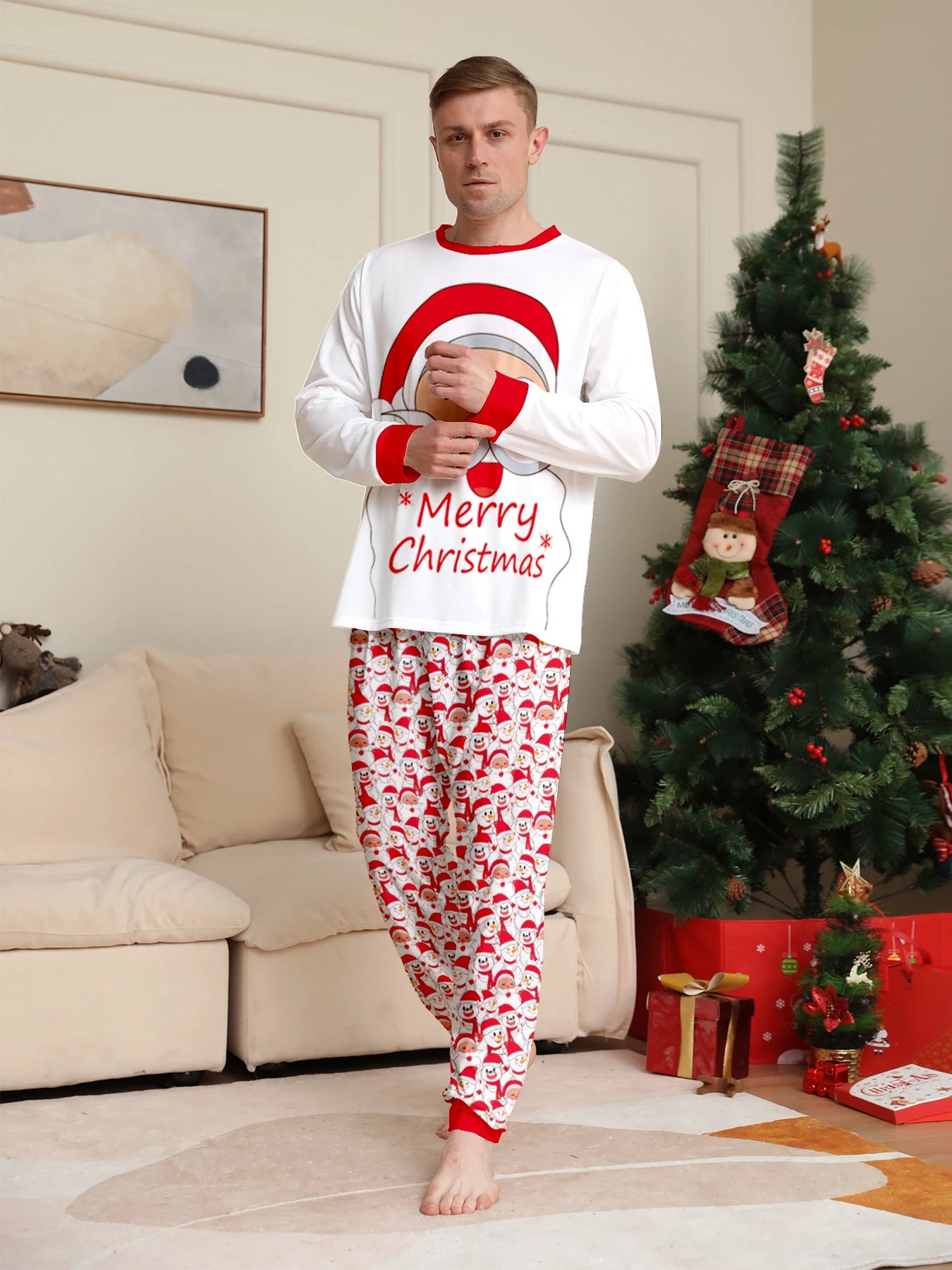 Holiday Santa & Reindeer Matching Pajama Set