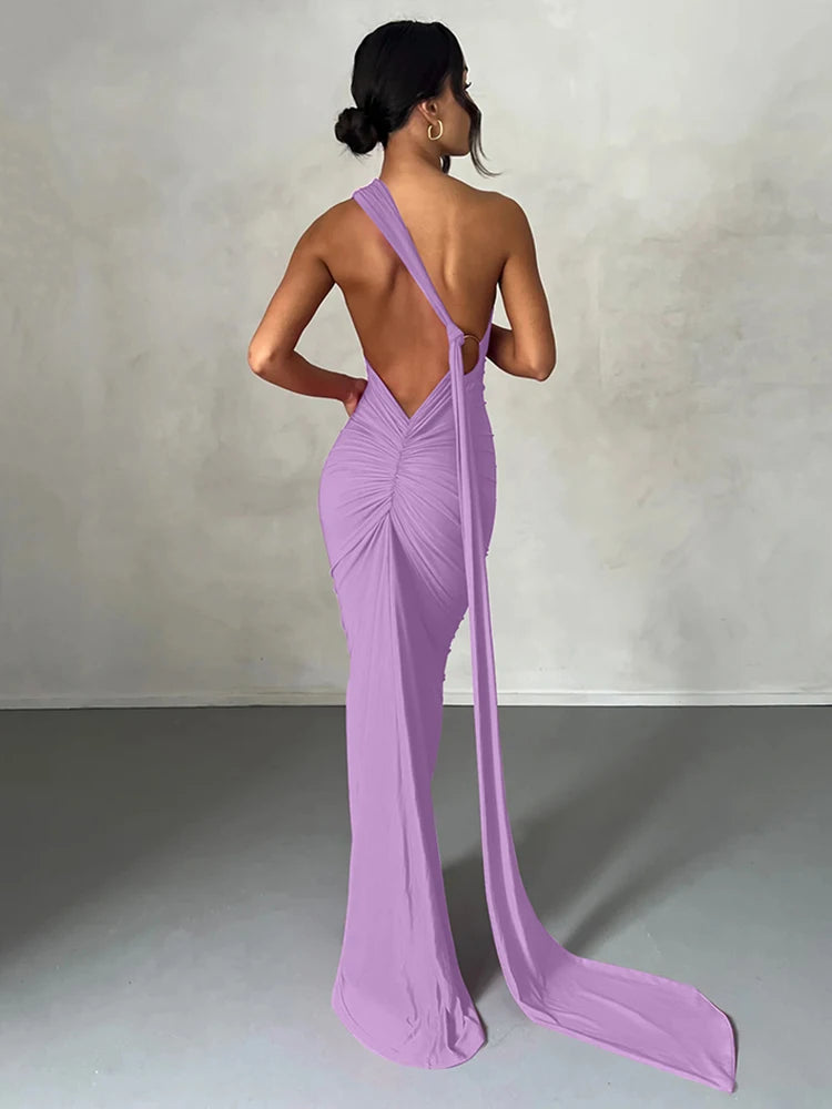 One-Shoulder Scarf Loop Maxi Dress