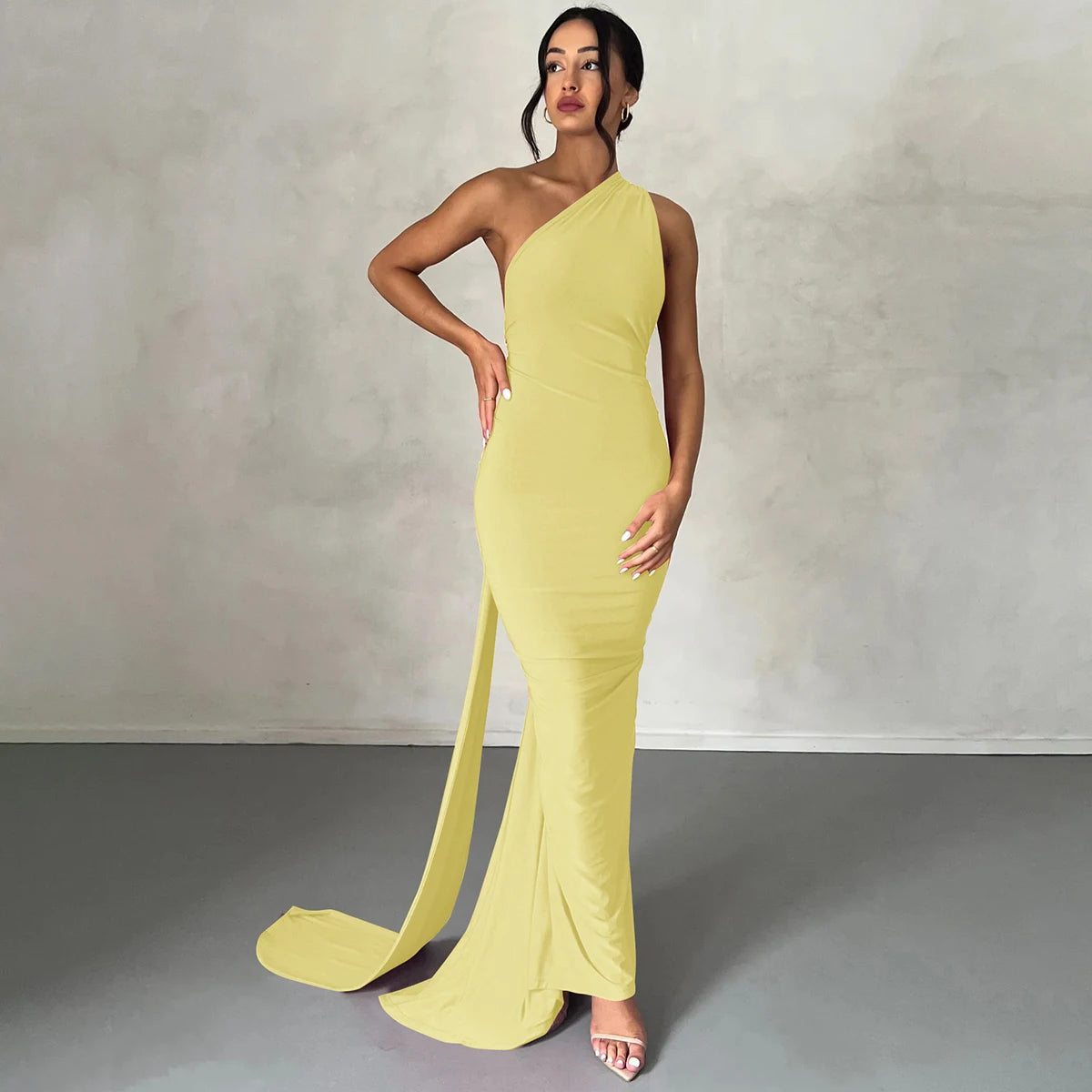 One-Shoulder Scarf Loop Maxi Dress