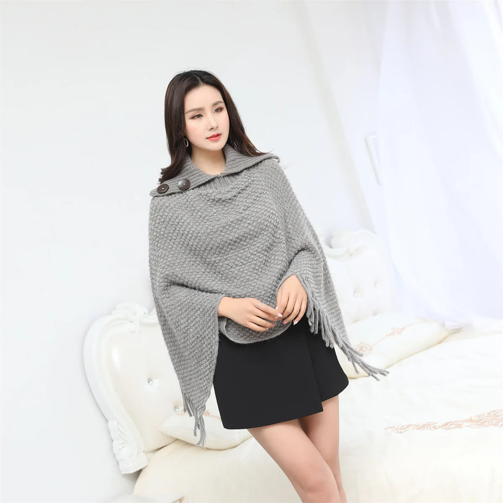Boho Fringe Knit Cape