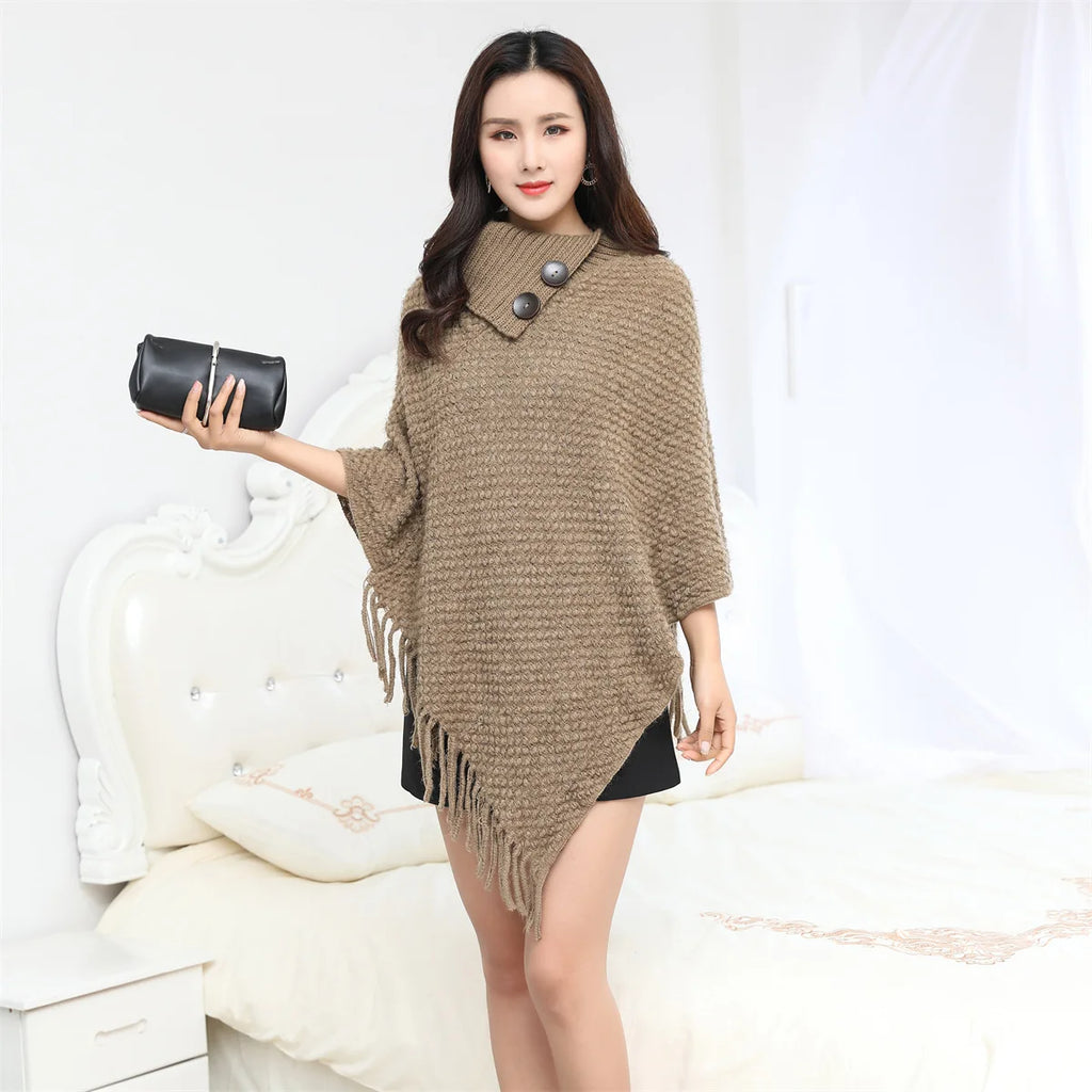 Boho Fringe Knit Cape