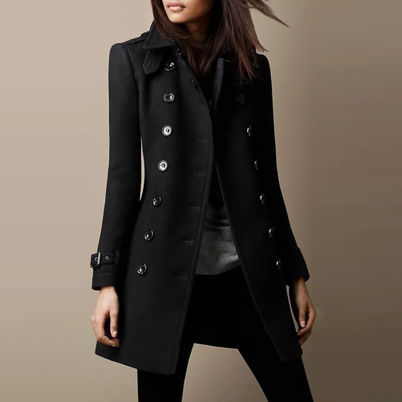 Chic Double-Breasted Wool Street Coat