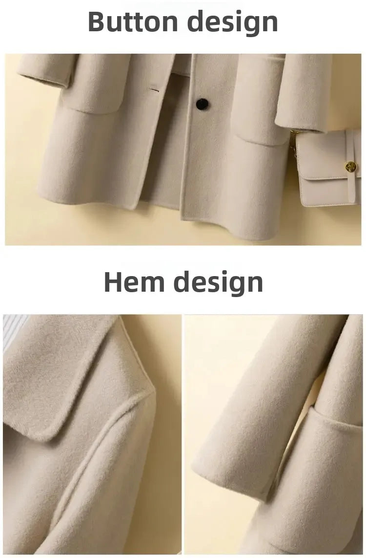 Korean Chic Double-Breasted Cashmere Wool Coat