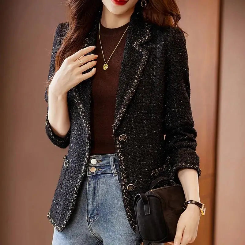 Elegant Patchwork Plaid Slim Blazer