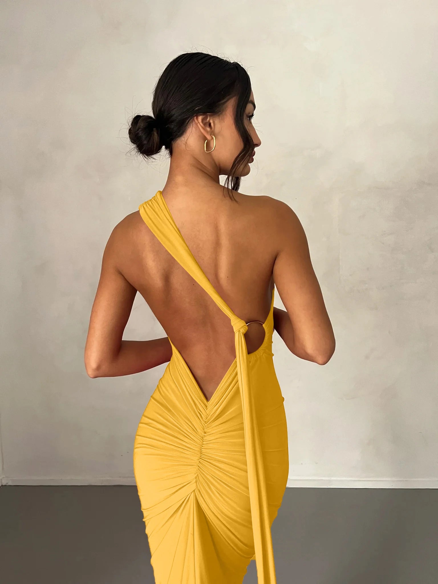 One-Shoulder Scarf Loop Maxi Dress