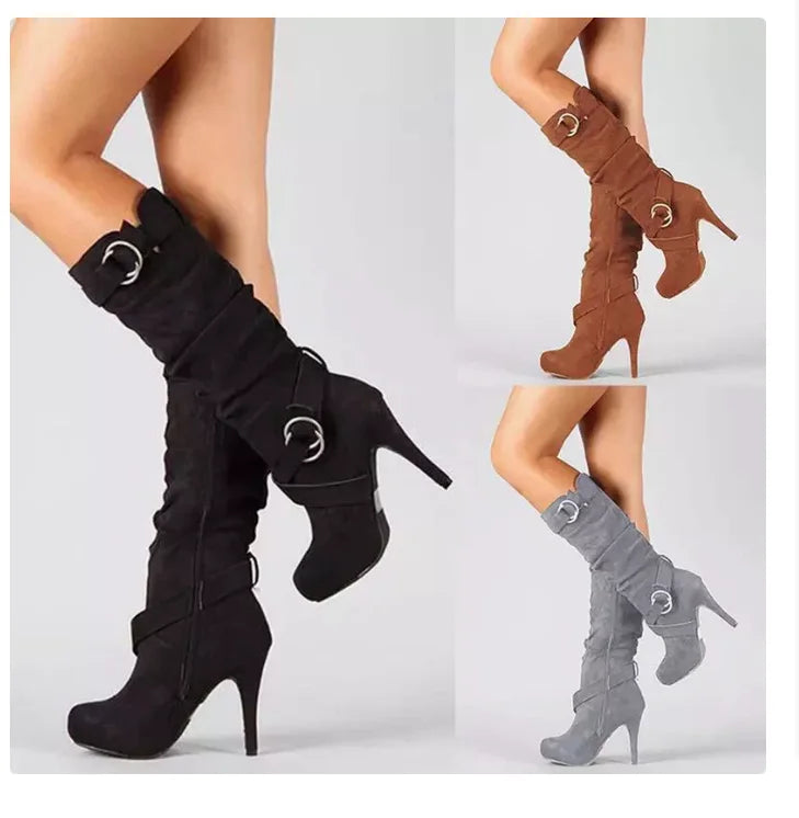Velvet Edge Knee-High Platform Stiletto Boots
