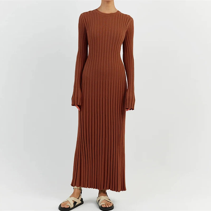 Ribbed Knit Tie-Waist Maxi Bodycon Dress