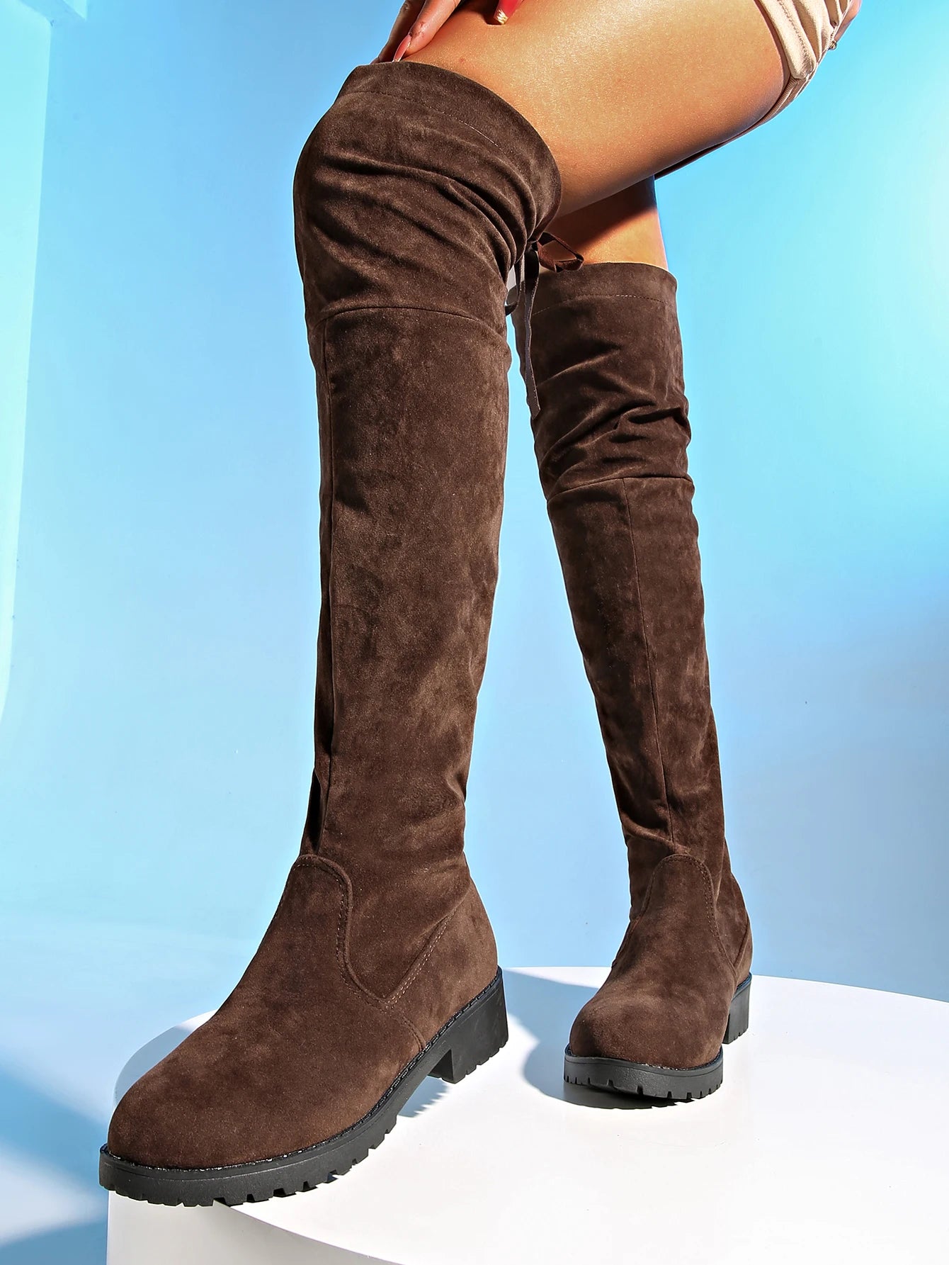 Warm Suede Over-Knee Lace-Up Boots