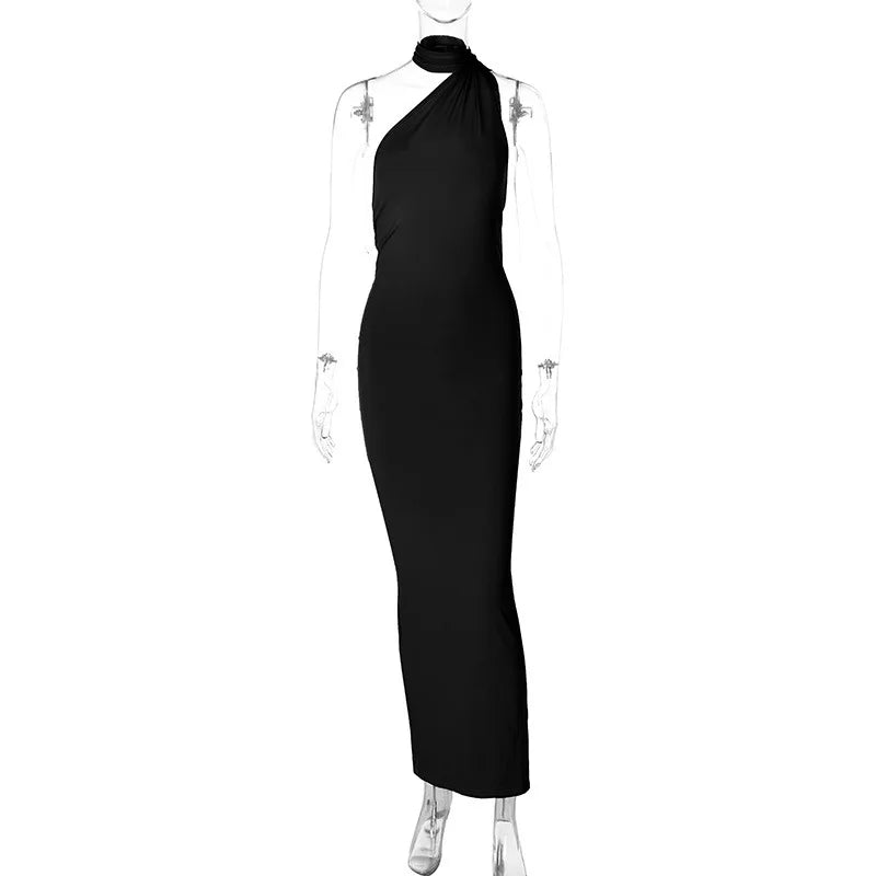 One-Shoulder Scarf Loop Maxi Dress