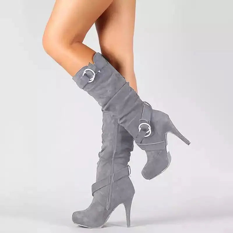 Velvet Edge Knee-High Platform Stiletto Boots