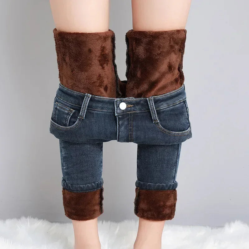 Women’s Thermal Skinny Jeans – Winter Warm Fleece Denim