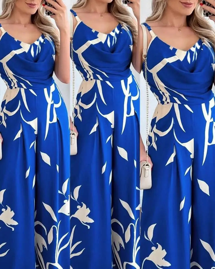 Elegant High-Waist Printed Wide-Leg Jumpsuit