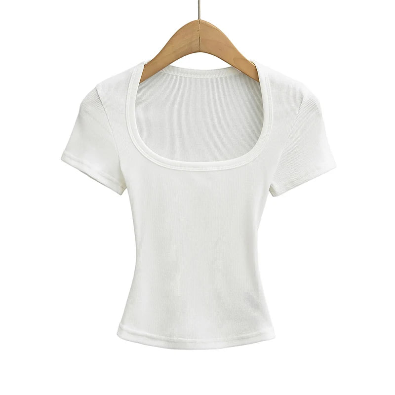 Elastic Square-Neck Crop Tee