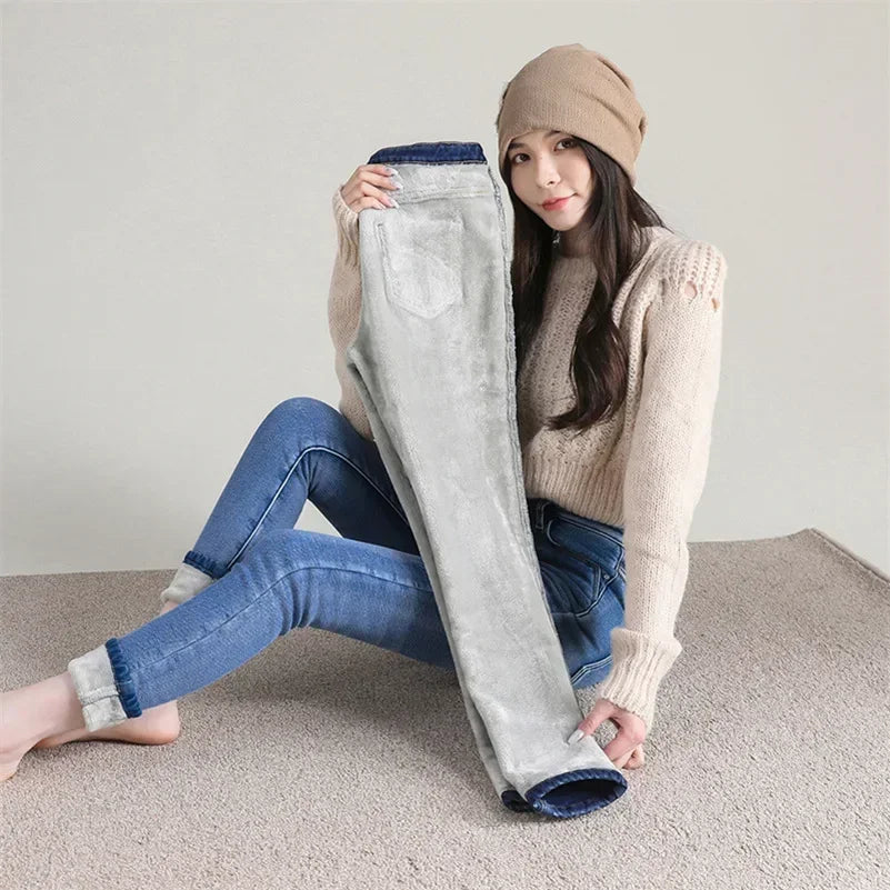 Women’s Thermal Skinny Jeans – Winter Warm Fleece Denim