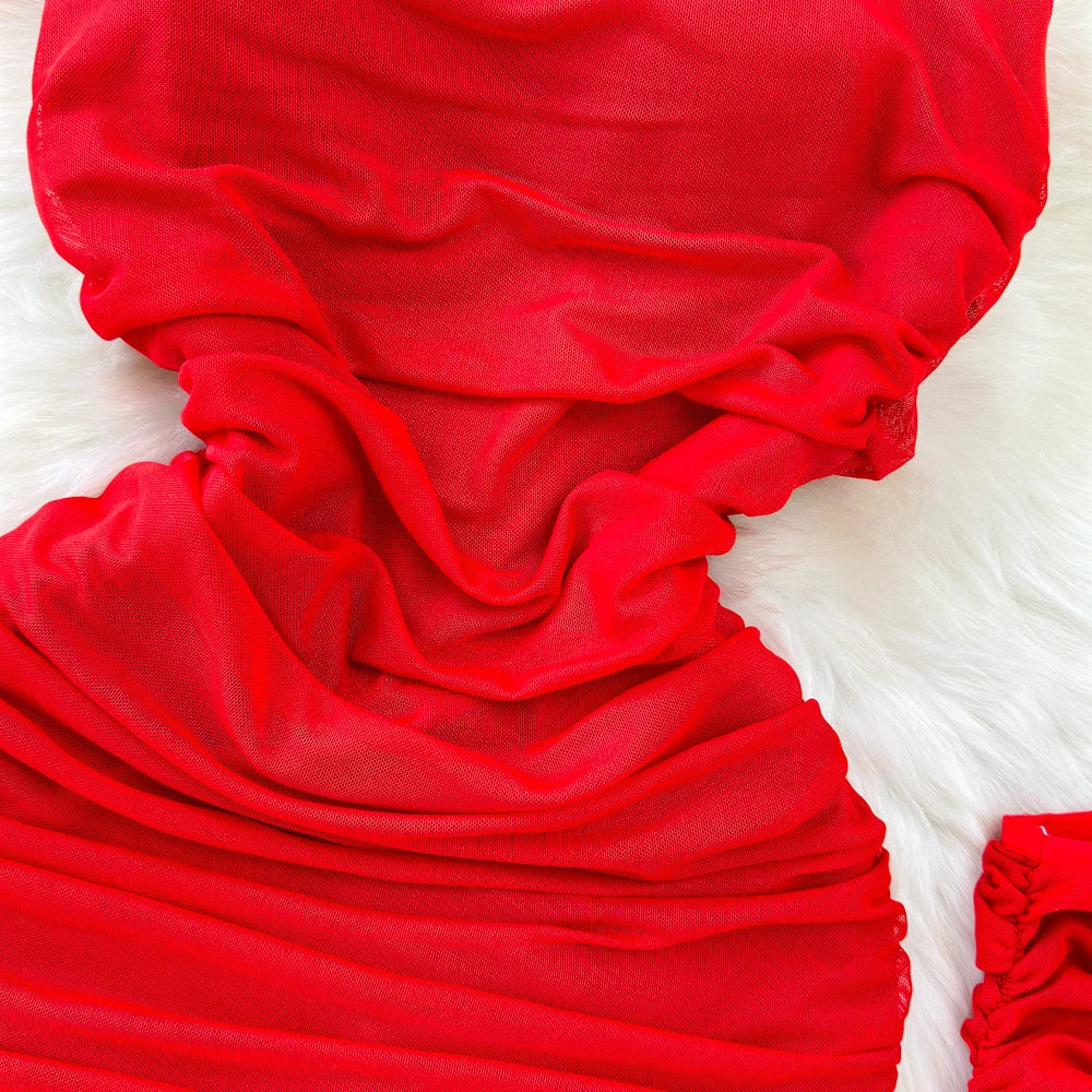 Holiday Glam Mesh Strapless Dress