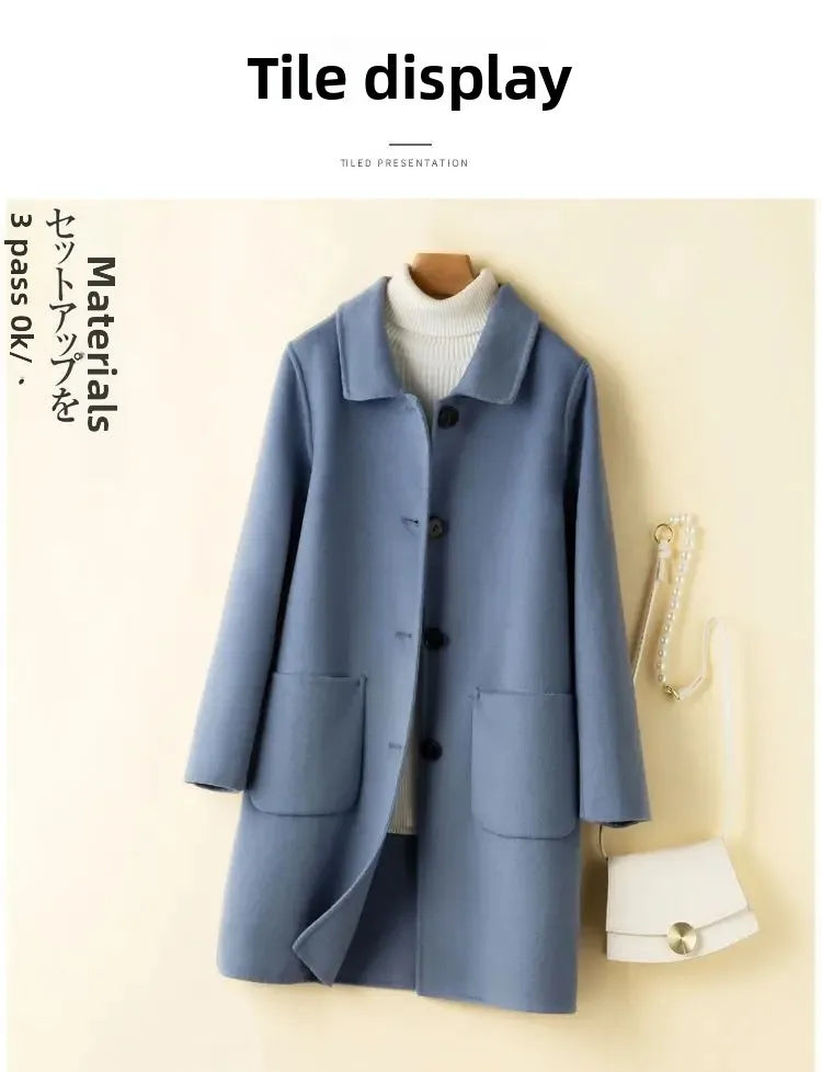 Korean Chic Double-Breasted Cashmere Wool Coat